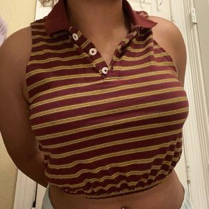 Forever 21 button up collar striped crop top